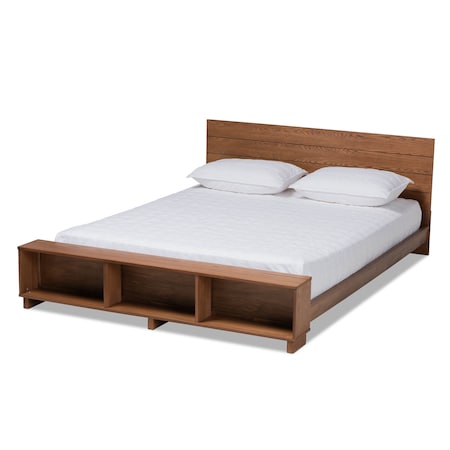 Baxton Studio Regina Wood Queen Size Platform Storage Bed with Built-In Shelves 164-10675